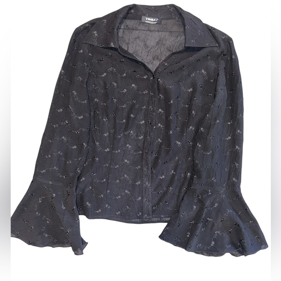 Tribal Black Blouse with Flared Sleeves - Picture 1 of 4